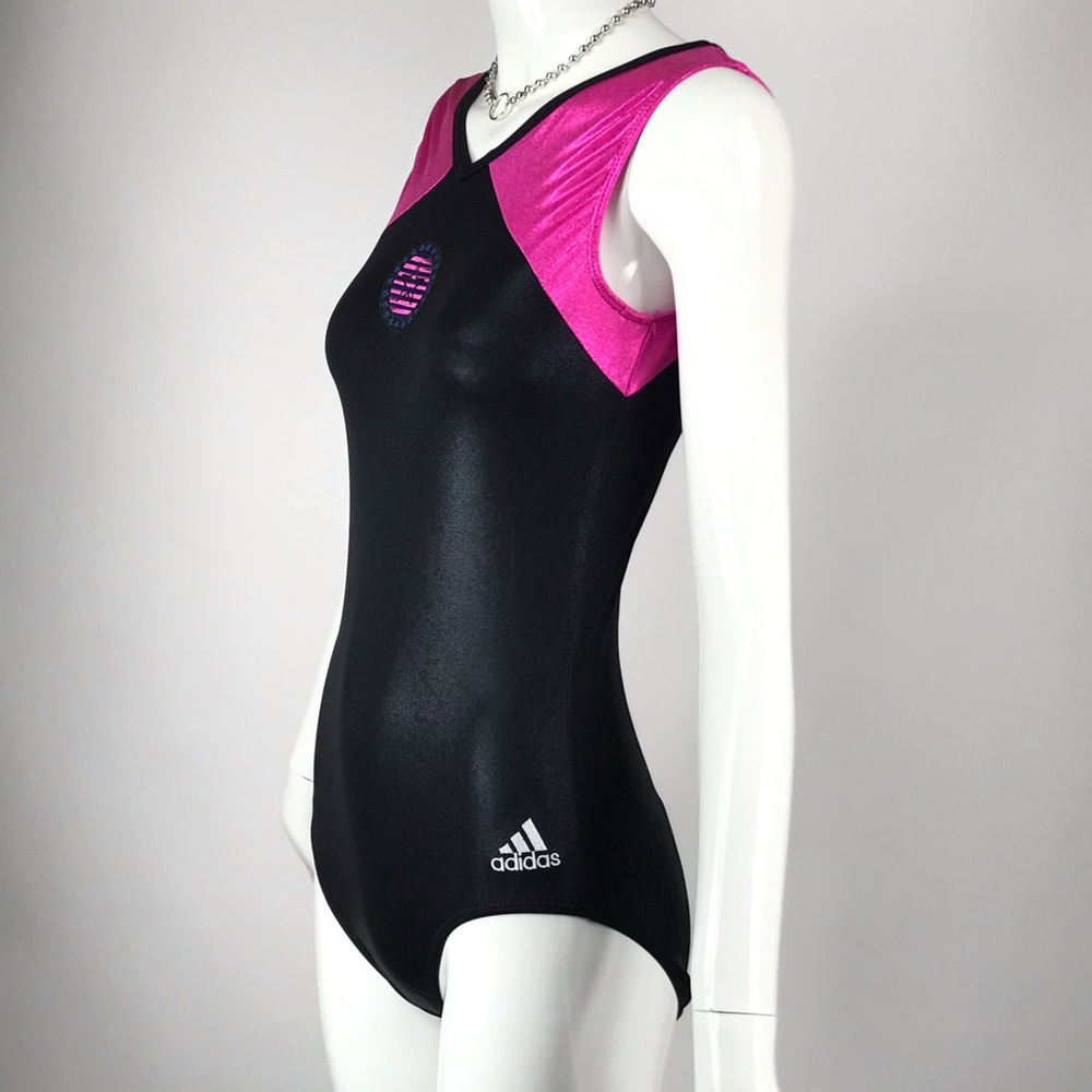 Vtg 80s 90s shiny pink & black adidas swimsuit